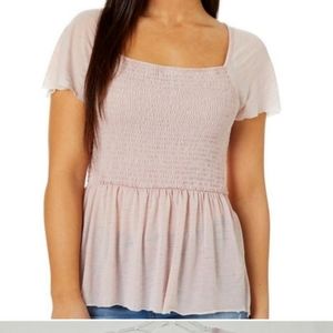 New Rewash Pink Flutter Short Sleeve Smocked Top M